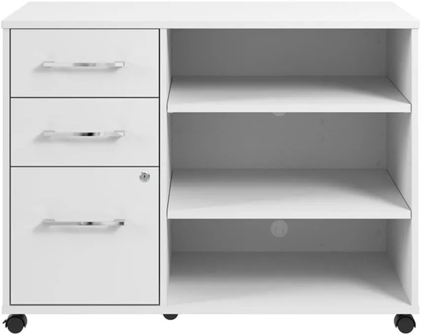 Bush Business Furniture Hustle Office Storage Cabinet with Wheels in White, Mobile Organization Unit for Home and Professional Workspace