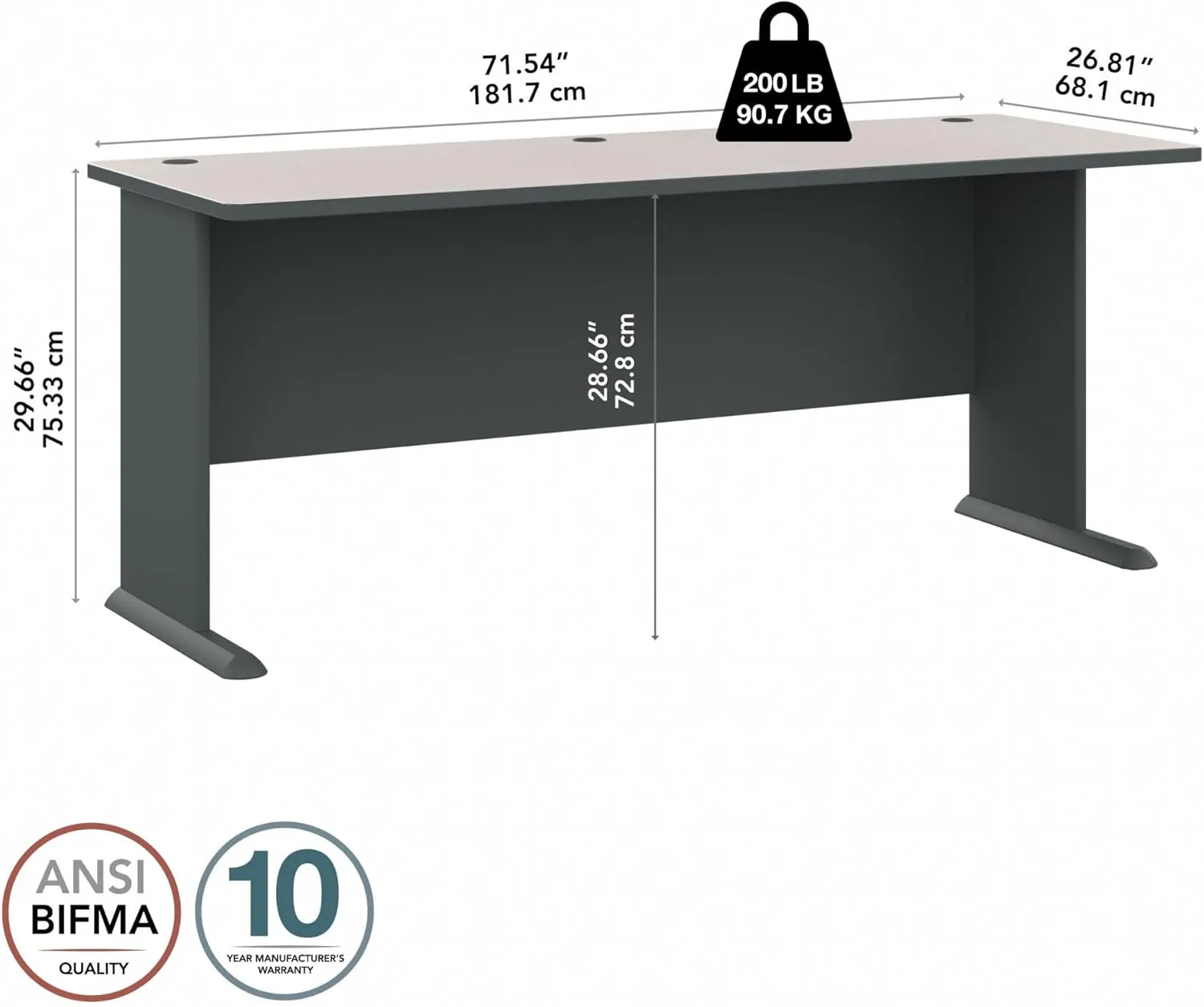 Bush Business Furniture Series A 72W Desk in Slate and White Spectrum