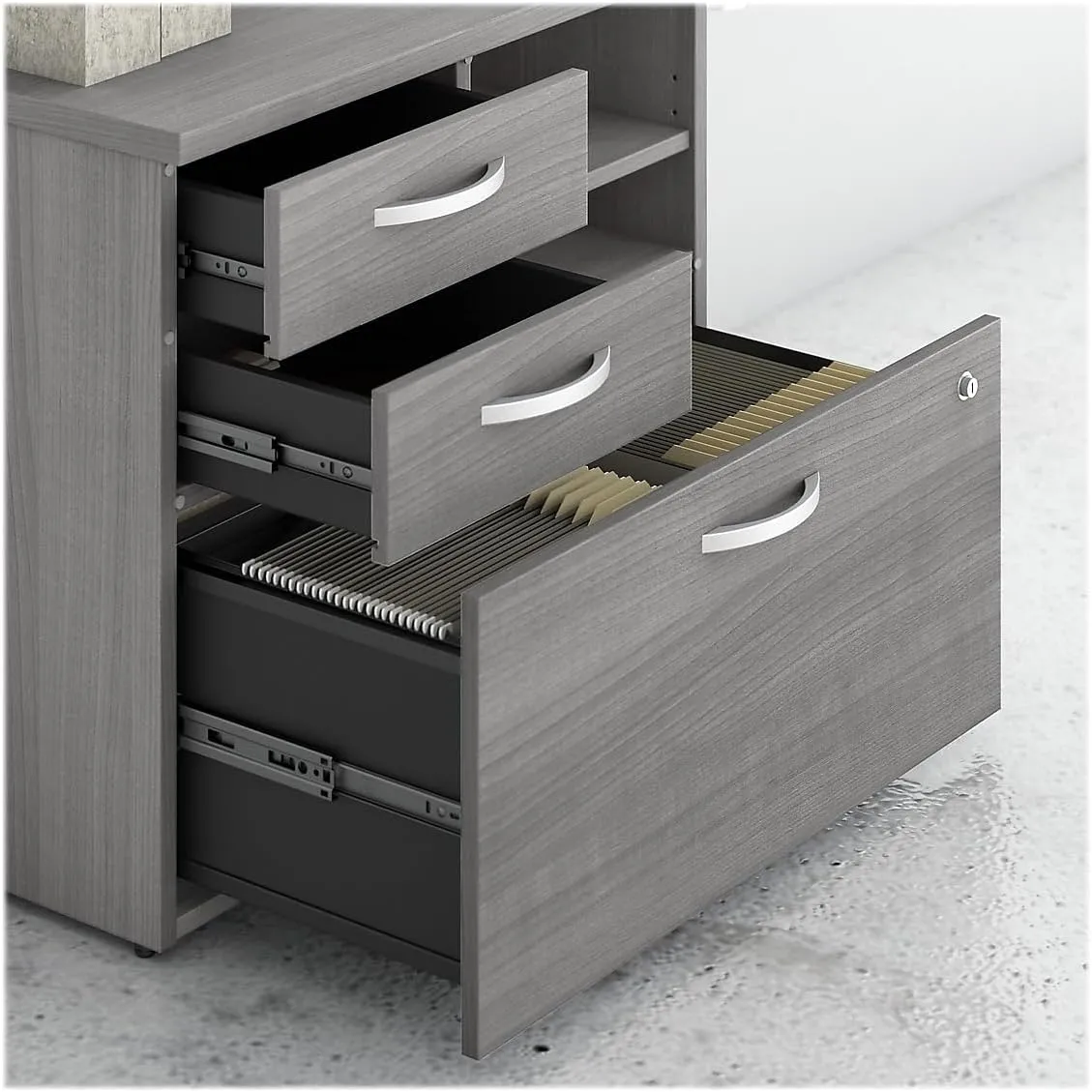 Bush Business Furniture Studio C Office Storage Cabinet with Drawers and Shelves in Platinum Gray, Organization for Home or Professional Workspace