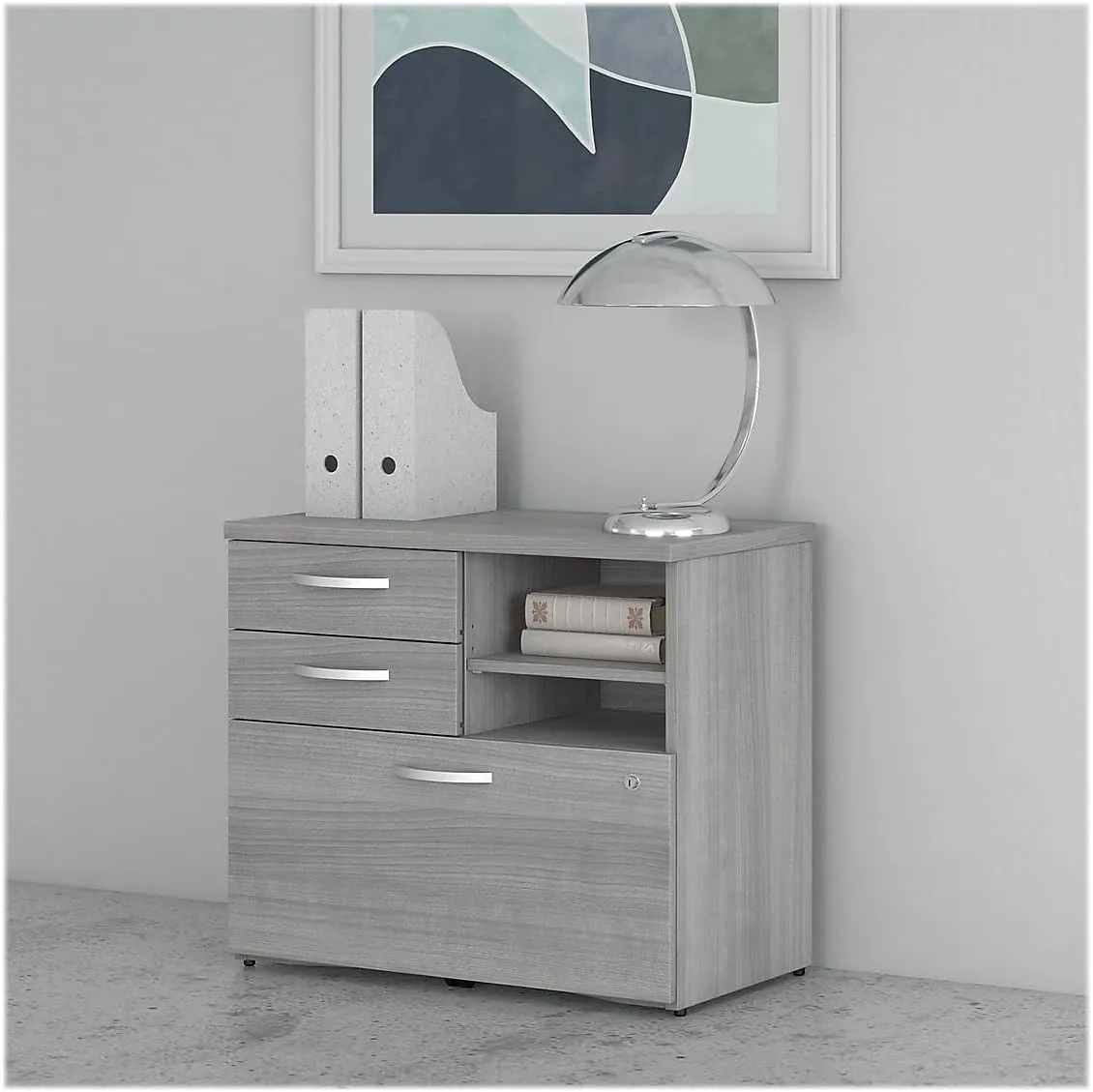 Bush Business Furniture Studio C Office Storage Cabinet with Drawers and Shelves in Platinum Gray, Organization for Home or Professional Workspace