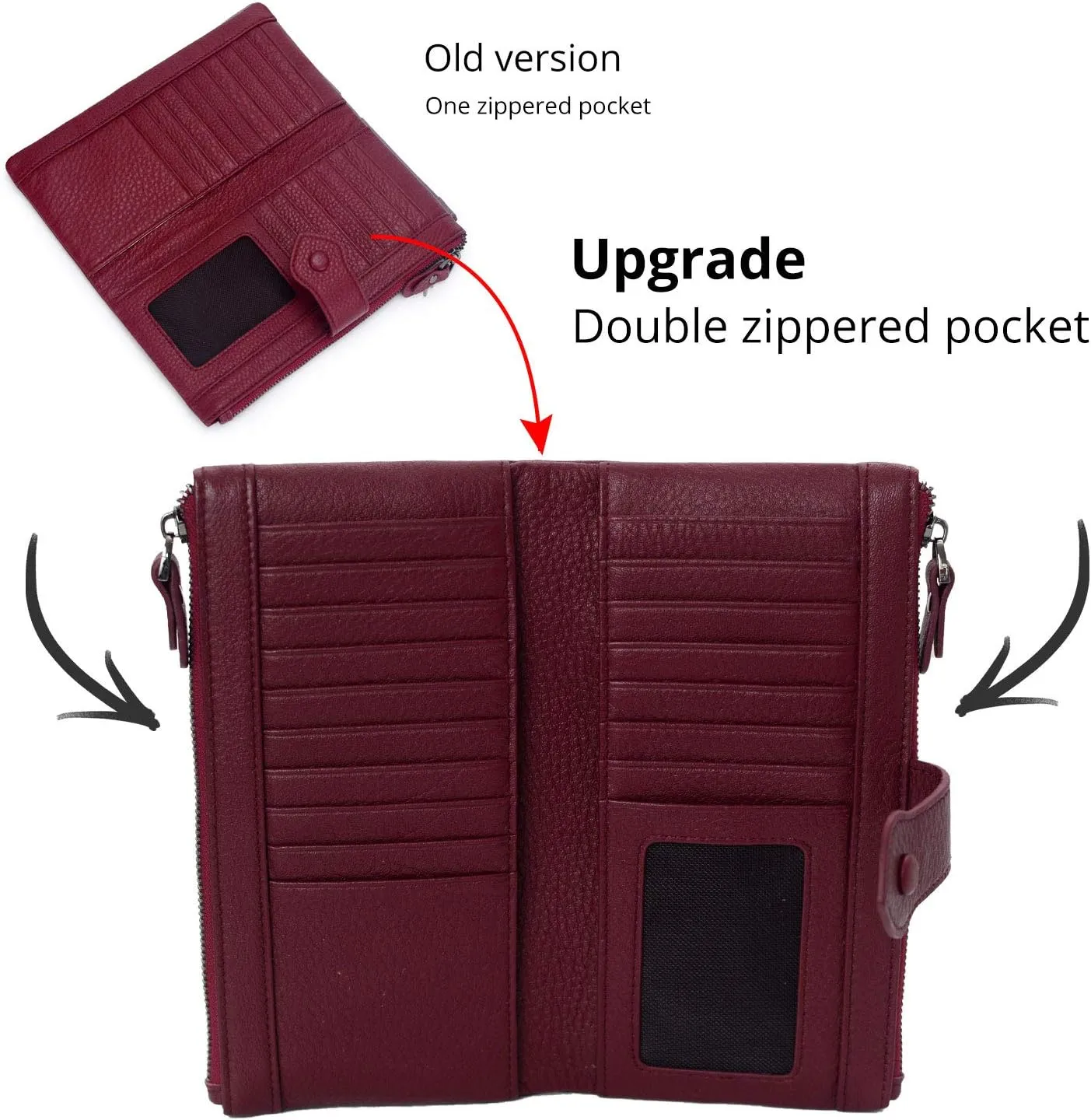 Bveyzi Women Soft Leather RFID Blocking Bifold Slim Wallets Ladies Credit Card Holder Double Zipper Pocket