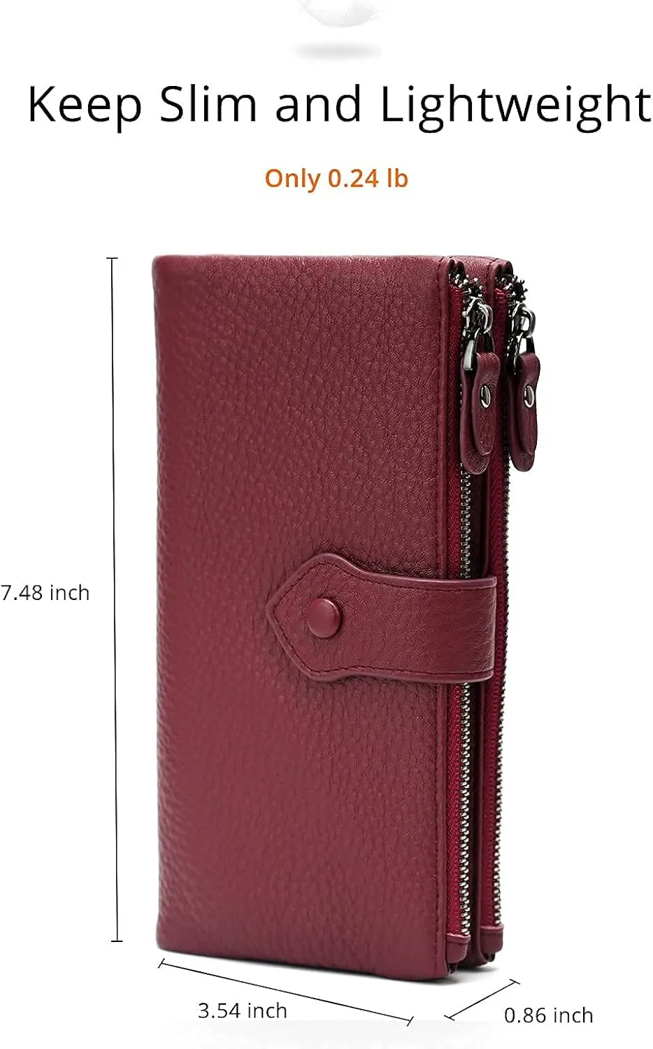 Bveyzi Women Soft Leather RFID Blocking Bifold Slim Wallets Ladies Credit Card Holder Double Zipper Pocket