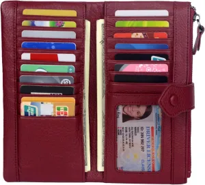 Bveyzi Women Soft Leather RFID Blocking Bifold Slim Wallets Ladies Credit Card Holder Double Zipper Pocket