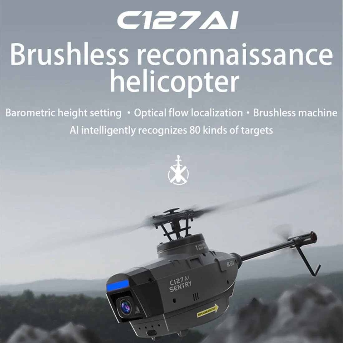C127AI RC Helicopter with 1080P Camera, 4CH Single-Rotor Brushless Aerial Helicopter Model, Military Aircraft Helicopter Toys Gift for Kid & Adult (RTF Version)
