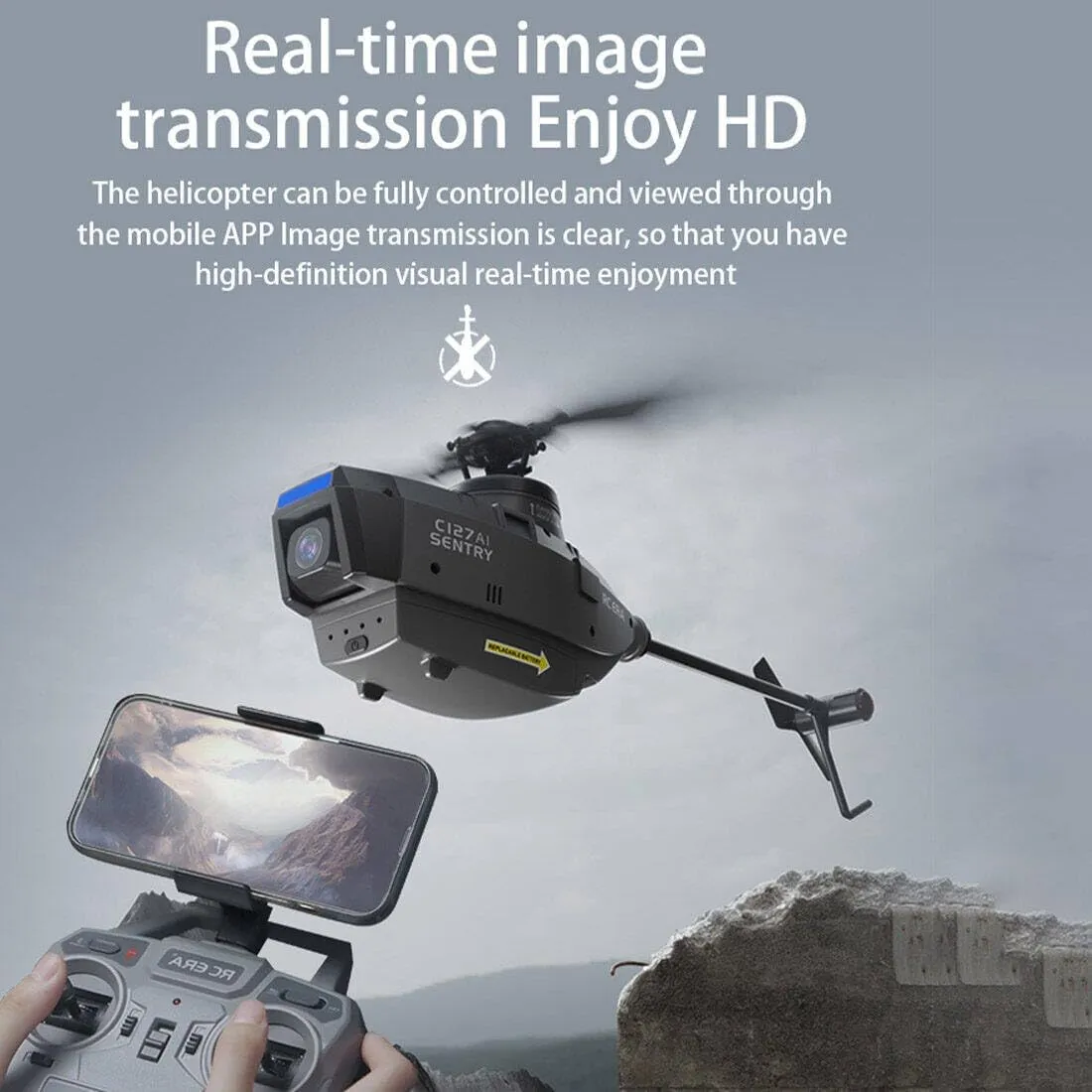 C127AI RC Helicopter with 1080P Camera, 4CH Single-Rotor Brushless Aerial Helicopter Model, Military Aircraft Helicopter Toys Gift for Kid & Adult (RTF Version)