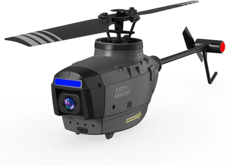 C127AI Scout Drone RC Helicopter with 1080P Camera, 2.4G RC 4CH Single-Rotor Brushless Helicopter Model With 6-Axis Gyro, Optical Flow Positioning (RTF Version/Black)
