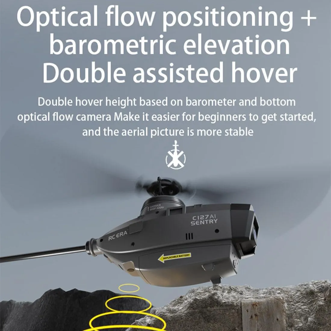 C127AI Scout Drone RC Helicopter with 1080P Camera, 2.4G RC 4CH Single-Rotor Brushless Helicopter Model With 6-Axis Gyro, Optical Flow Positioning (RTF Version/Black)