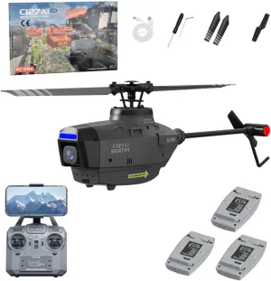 C127AI Scout Drone RC Helicopter with 1080P Camera, 2.4G RC 4CH Single-Rotor Brushless Helicopter Model With 6-Axis Gyro, Optical Flow Positioning (RTF Version/Black)