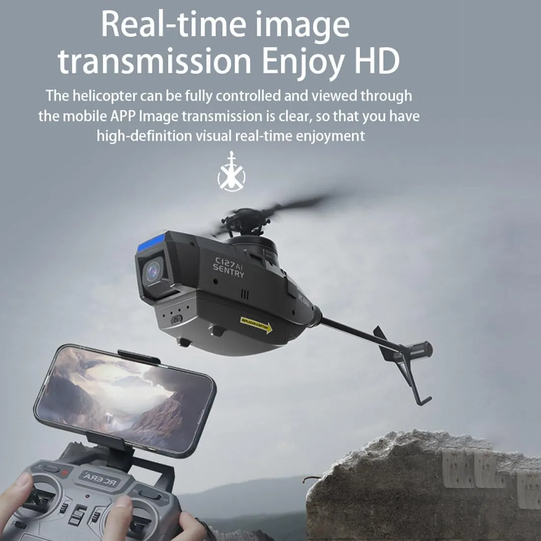 C127AI Scout Drone RC Helicopter with 1080P Camera, 2.4G RC 4CH Single-Rotor Brushless Helicopter Model With 6-Axis Gyro, Optical Flow Positioning (RTF Version/Black)