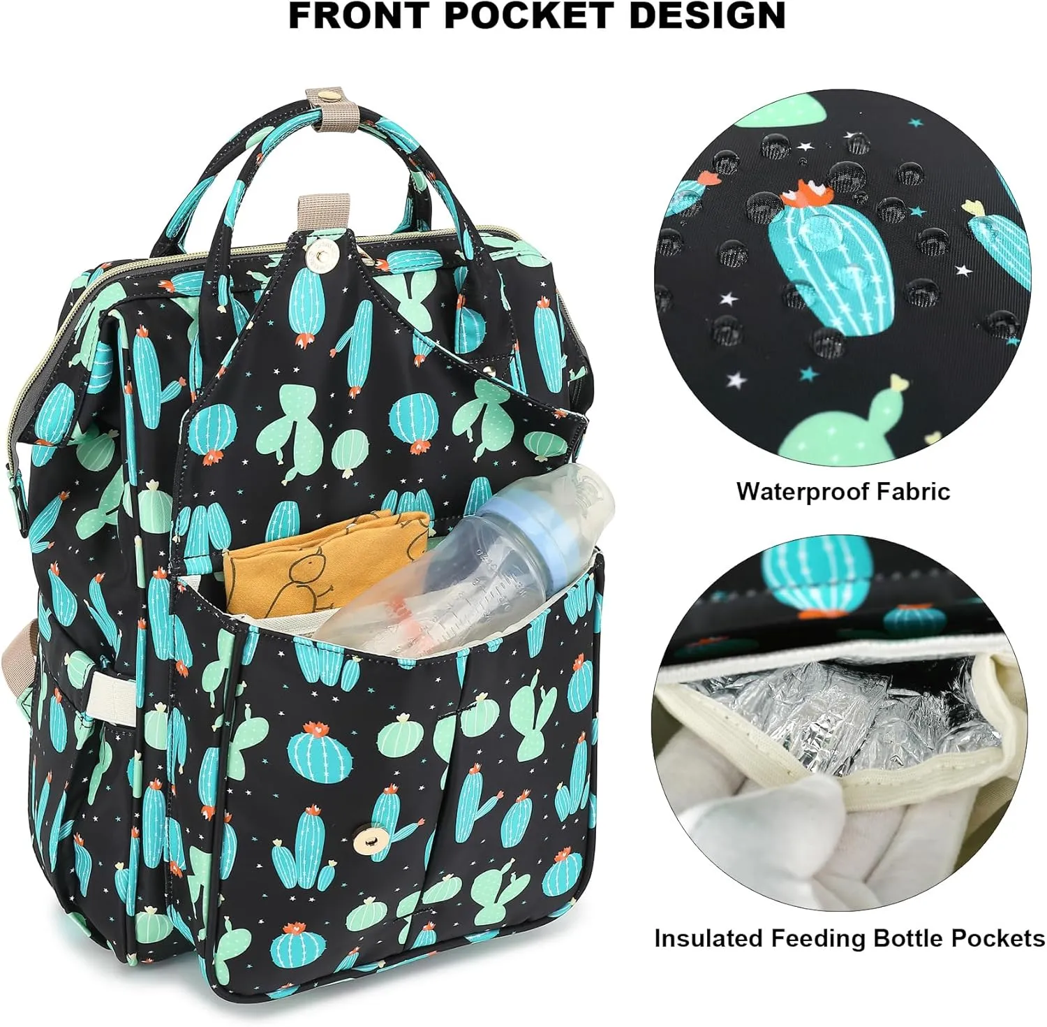 Cactus Diaper Bag Backpack for Baby Girls Boys, Large Capacity Multifunction Waterproof Maternity Mom Nappy Bags with Stroller Straps