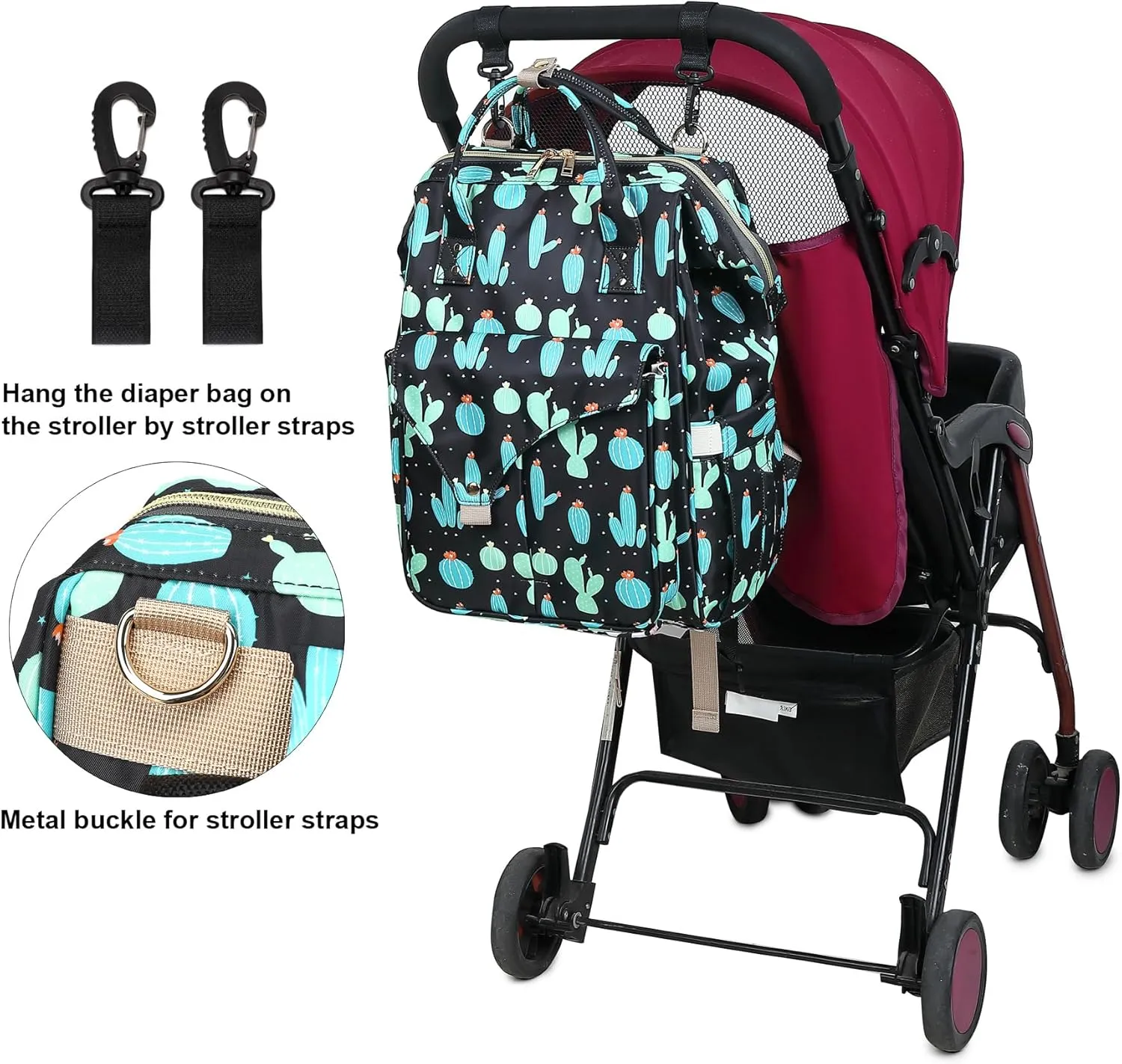 Cactus Diaper Bag Backpack for Baby Girls Boys, Large Capacity Multifunction Waterproof Maternity Mom Nappy Bags with Stroller Straps