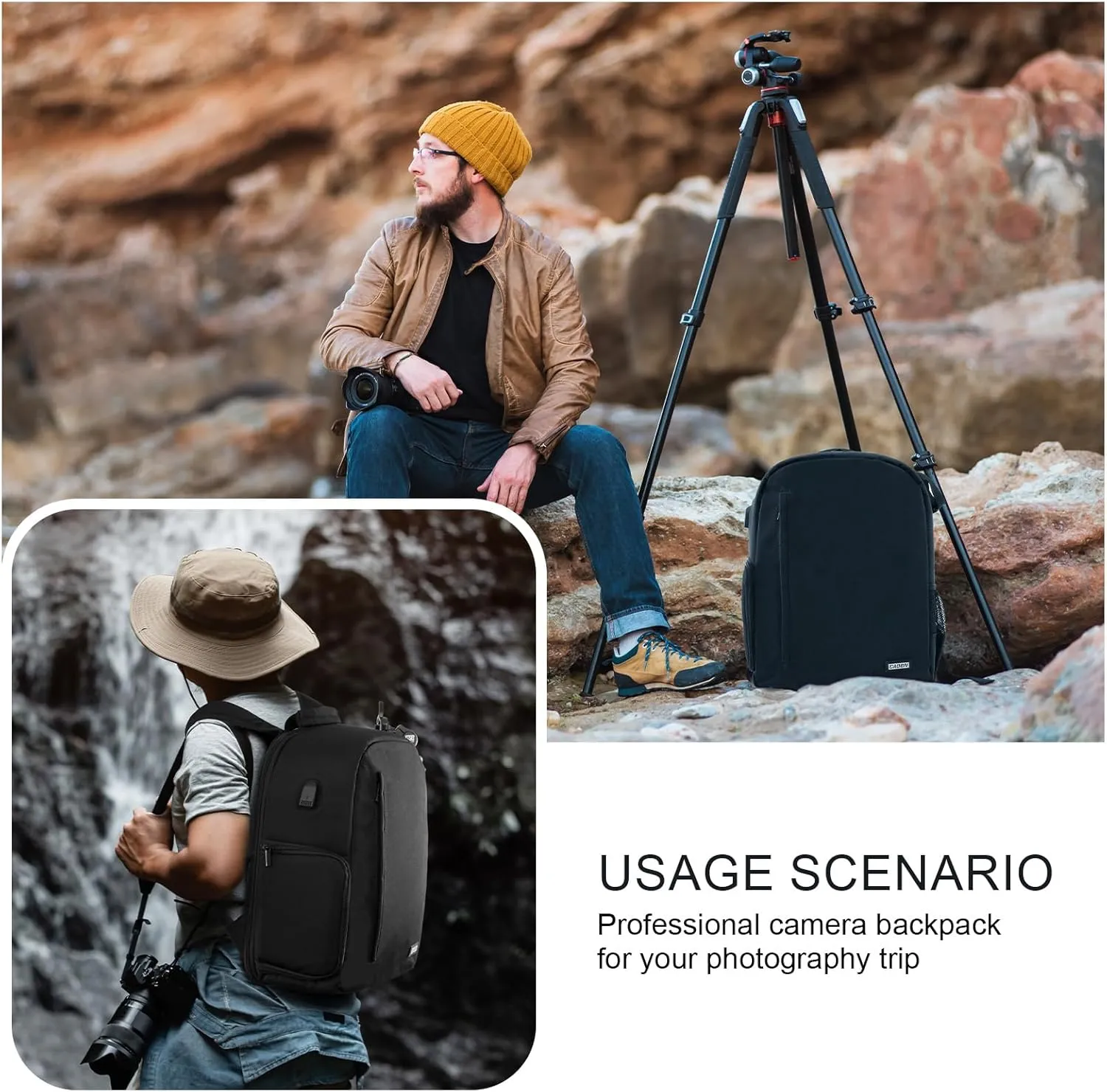 CADeN Camera Backpack Bag for DSLR/SLR Mirrorless Camera Waterproof with 15.6 inch Laptop Compartment, USB Charging Port, Tripod Holder, Rain Cover, Camera Case Compatible for Sony Canon Nikon Black L