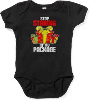 CafePress Stop Staring at My Package Funny Christm Body Suit Cute Infant Bodysuit Baby Romper Dark