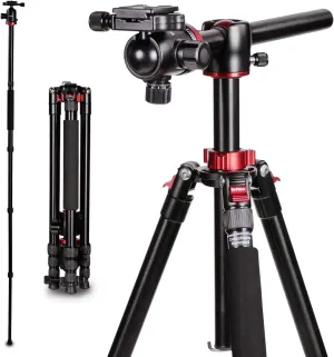Camera Tripod, 76’’Professional Horizontal Aluminum Alloy Tripod for DSLR with 360 Degree Ball Head Quick Release Plate, Bubble Fluid Level,Handle and Bag Travel for Canon Sony DSLR Cameras