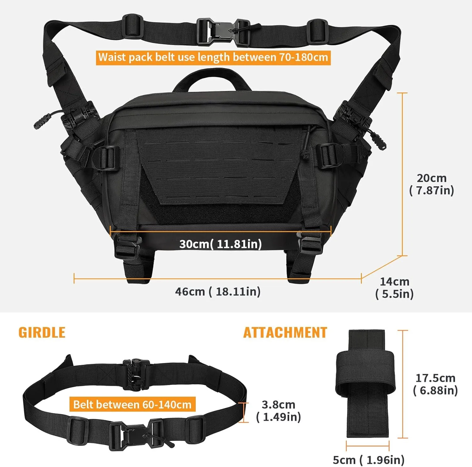 CamGo Tactical Shoulder Bag Molle Crossbody Messenger Bag Military Utility Hip Belt Bags for Outdoor Hiking Fishing Cycling Hunting (#01-Black)