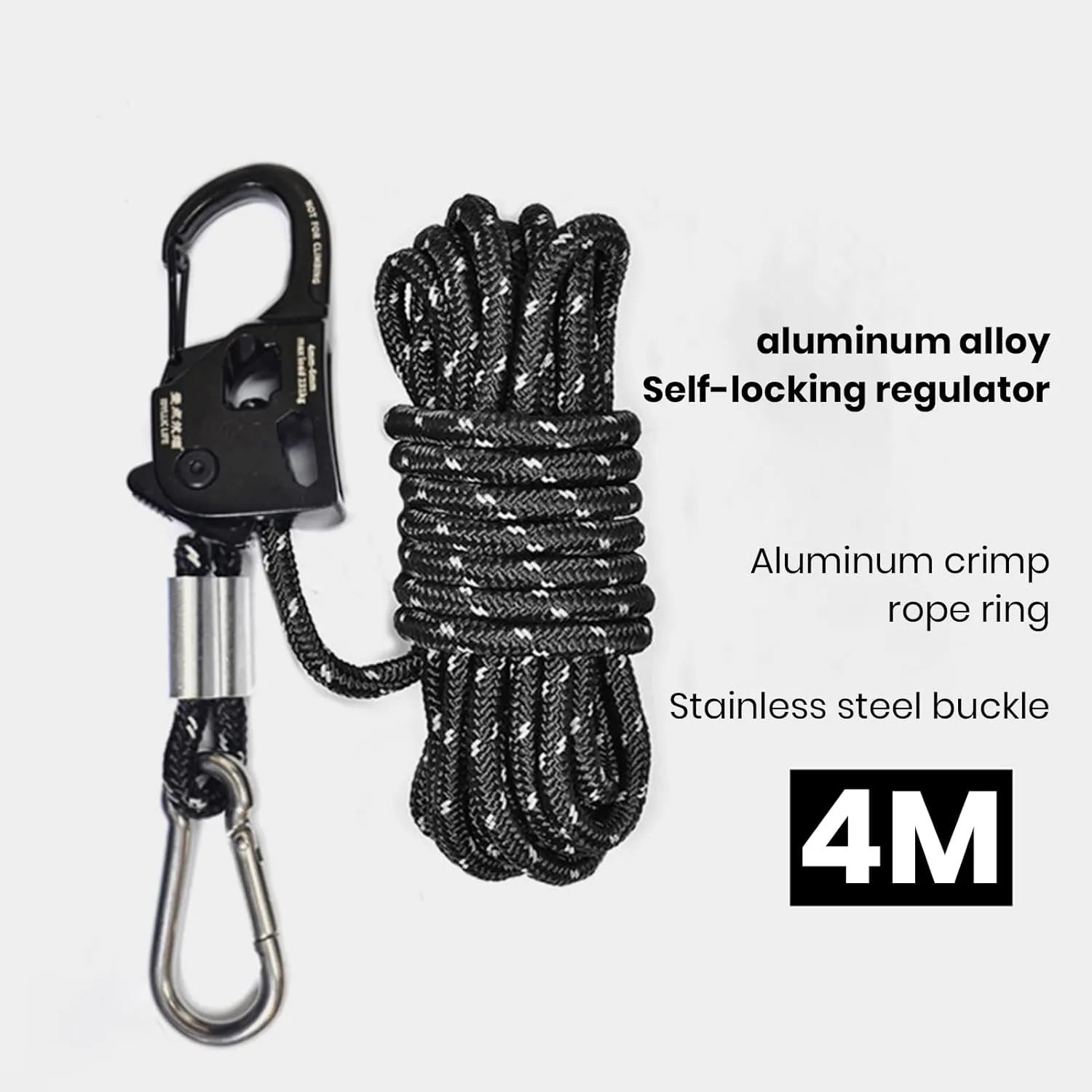 Camping Accessories Canopy Accessory Compact Size Portable Universal Self-Locking Tent Rope Tensioner with Carabiner Clip Outdoor Equipment Black