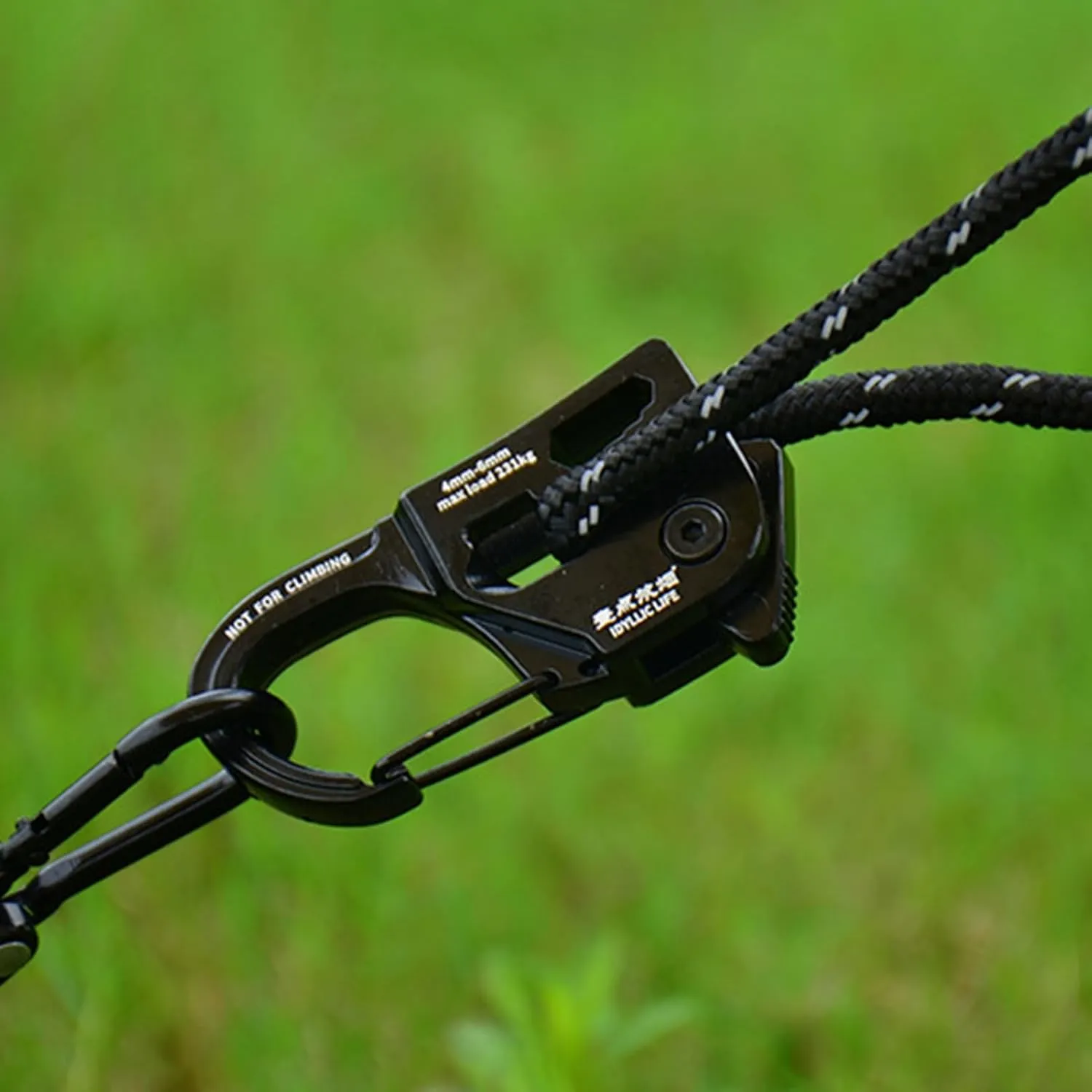 Camping Accessories Canopy Accessory Compact Size Portable Universal Self-Locking Tent Rope Tensioner with Carabiner Clip Outdoor Equipment Black