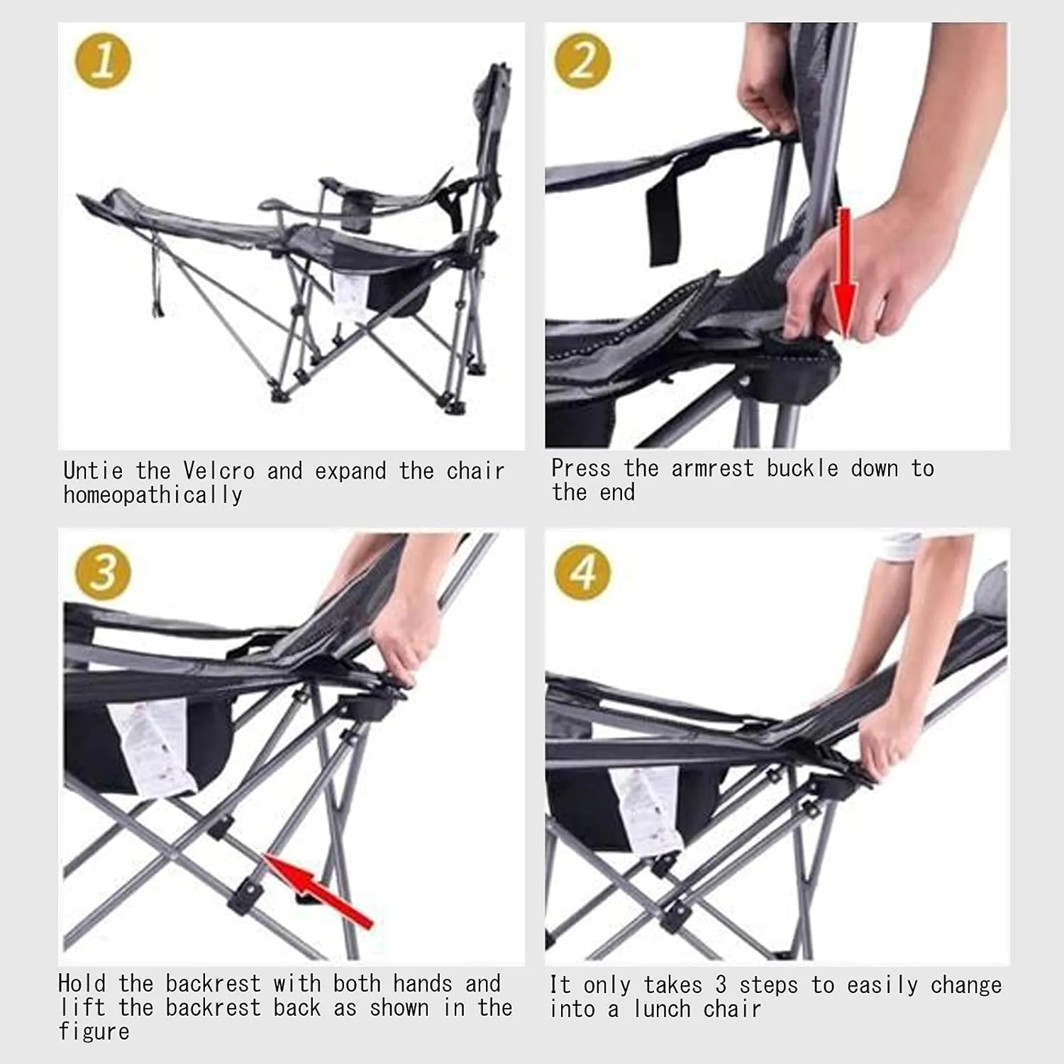 Camping Lounge Chair Folding Camping Chair with Footrest Portable Reclining Camping Chair Headrest Storage Bag Mesh Reclining Chair with Backpack
