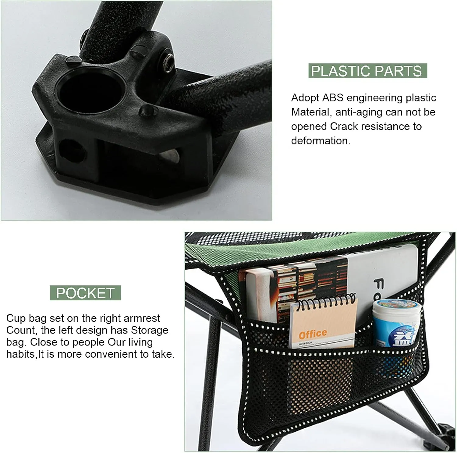 Camping Lounge Chair Folding Camping Chair with Footrest Portable Reclining Camping Chair Headrest Storage Bag Mesh Reclining Chair with Backpack