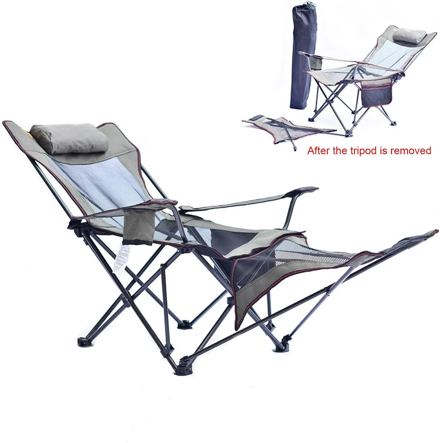 Camping Lounge Chair Folding Camping Chair with Footrest Portable Reclining Camping Chair Headrest Storage Bag Mesh Reclining Chair with Backpack