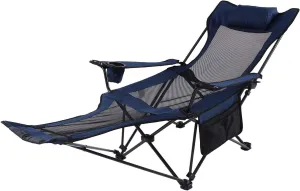 Camping Lounge Chair Folding Camping Chair with Footrest Portable Reclining Camping Chair Headrest Storage Bag Mesh Reclining Chair with Backpack