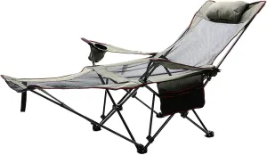Camping Lounge Chair Folding Camping Chair with Footrest Portable Reclining Camping Chair Headrest Storage Bag Mesh Reclining Chair with Backpack