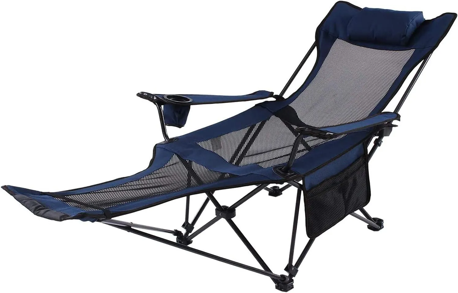 Camping Lounge Chair Folding Camping Chair with Footrest Portable Reclining Camping Chair Headrest Storage Bag Mesh Reclining Chair with Backpack