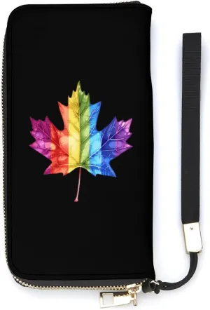 Canada Leaf LGBT Prideful Women's Wristlet Wallet Long Slim Purse Card Holder Clutch Handbag