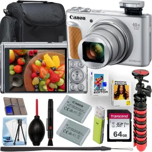 Canon PowerShot SX740 HS 4K Video Recording Digital Camera (Silver) 64GB Memory Camera Shoulder Bag Flexible Tripod Deluxe Accessory Bundle (Renewed)