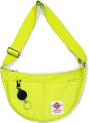 Canvas Crescent Moon Shoulder Hobo Sling Bag for Women with Retractable Key Reel Unisex