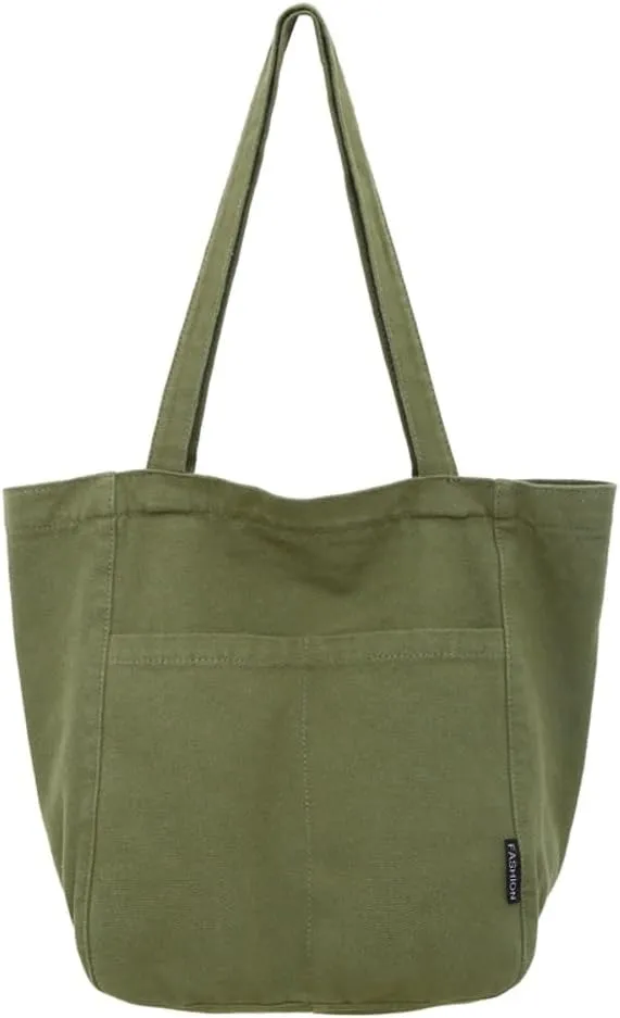 Canvas Shoulder Bags for Women Large Tote Bag with Zipper Top-handle Multi-pockets Purses Work Travel Shopping
