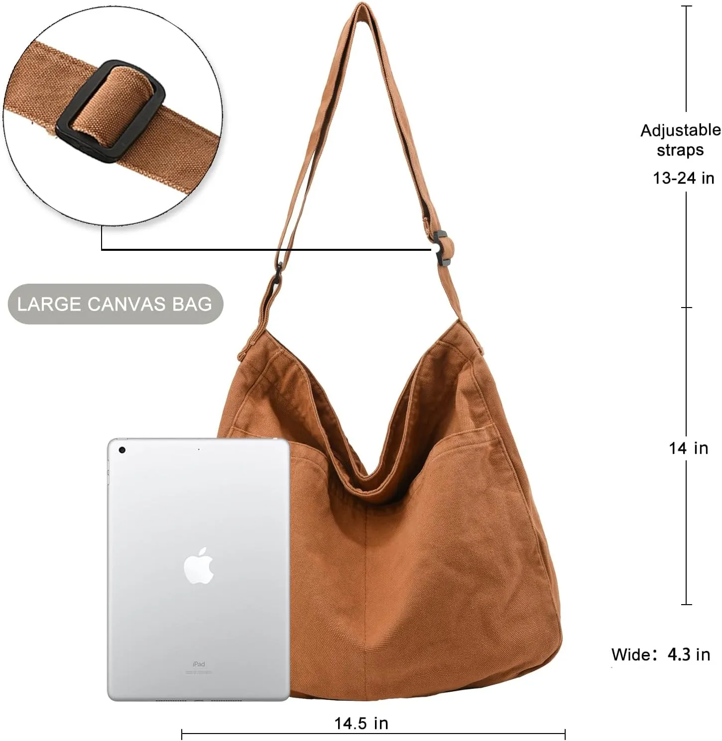 Canvas Tote Bag Casual Hobo Crossbody Shoulder Bag for Women and Men Large Purse Messenger Bag Travel Work
