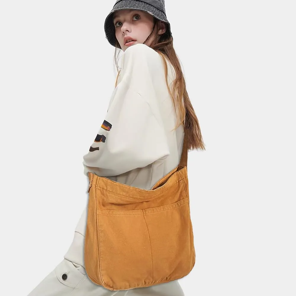 Canvas Tote Bag Casual Hobo Crossbody Shoulder Bag for Women and Men Large Purse Messenger Bag Travel Work