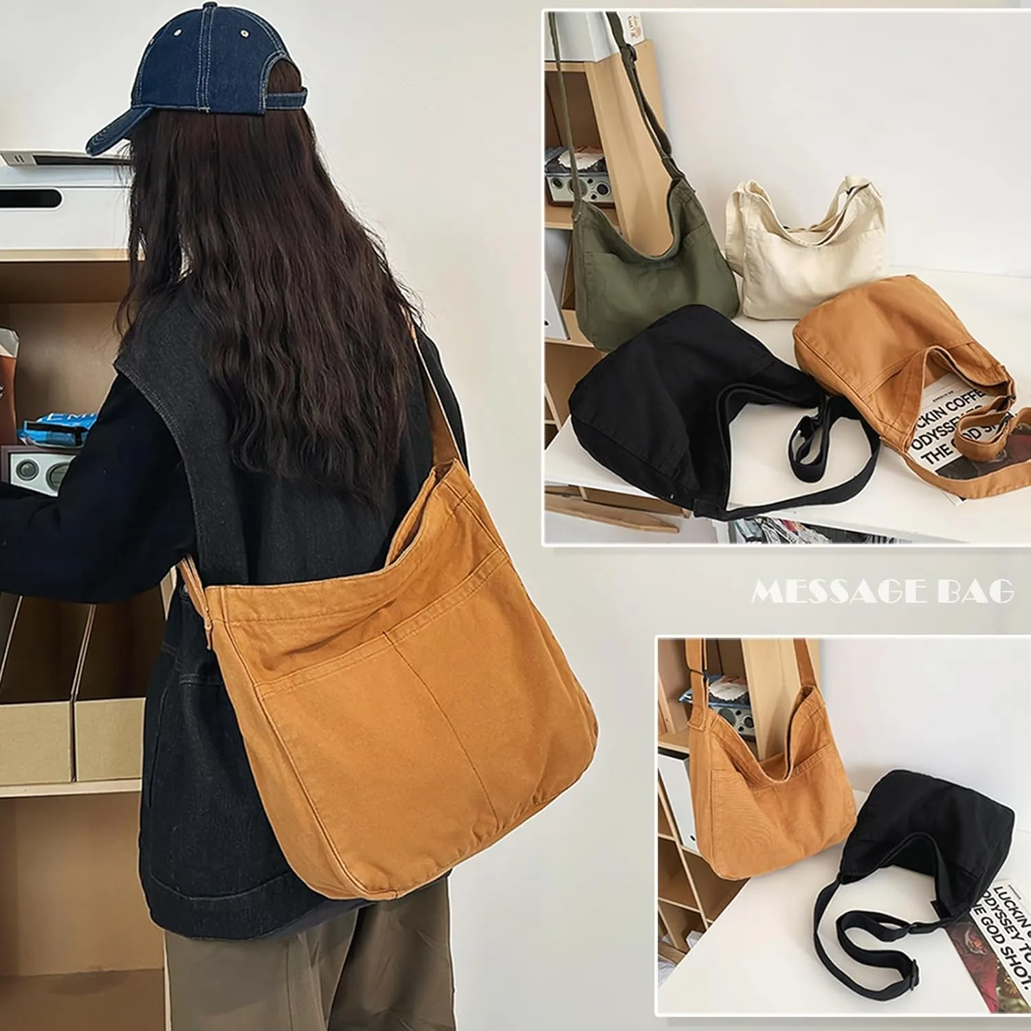 Canvas Tote Bag Casual Hobo Crossbody Shoulder Bag for Women and Men Large Purse Messenger Bag Travel Work