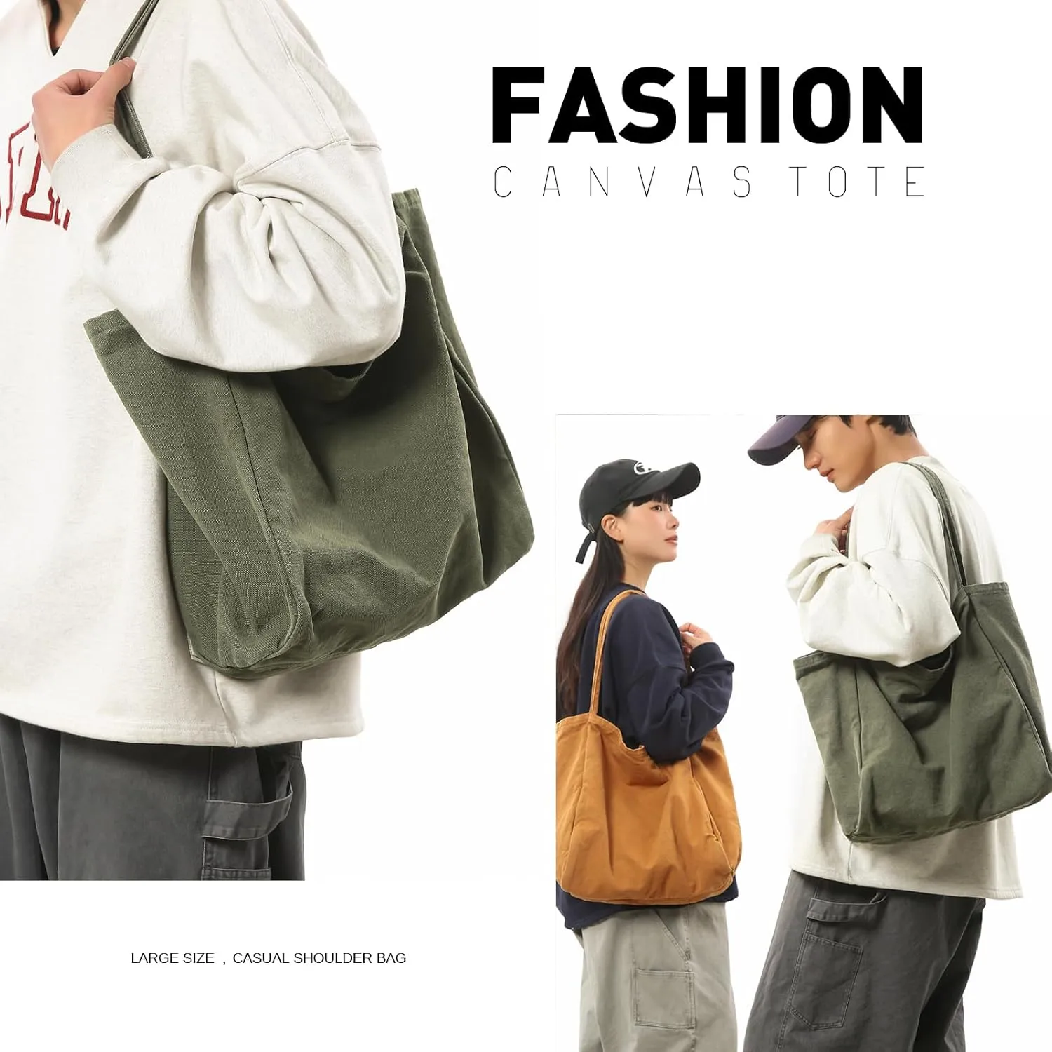 Canvas Tote Bag for Women Large Hobo Shoulder Bag for Work Travel Casual Message Bag Tote Purse handbags