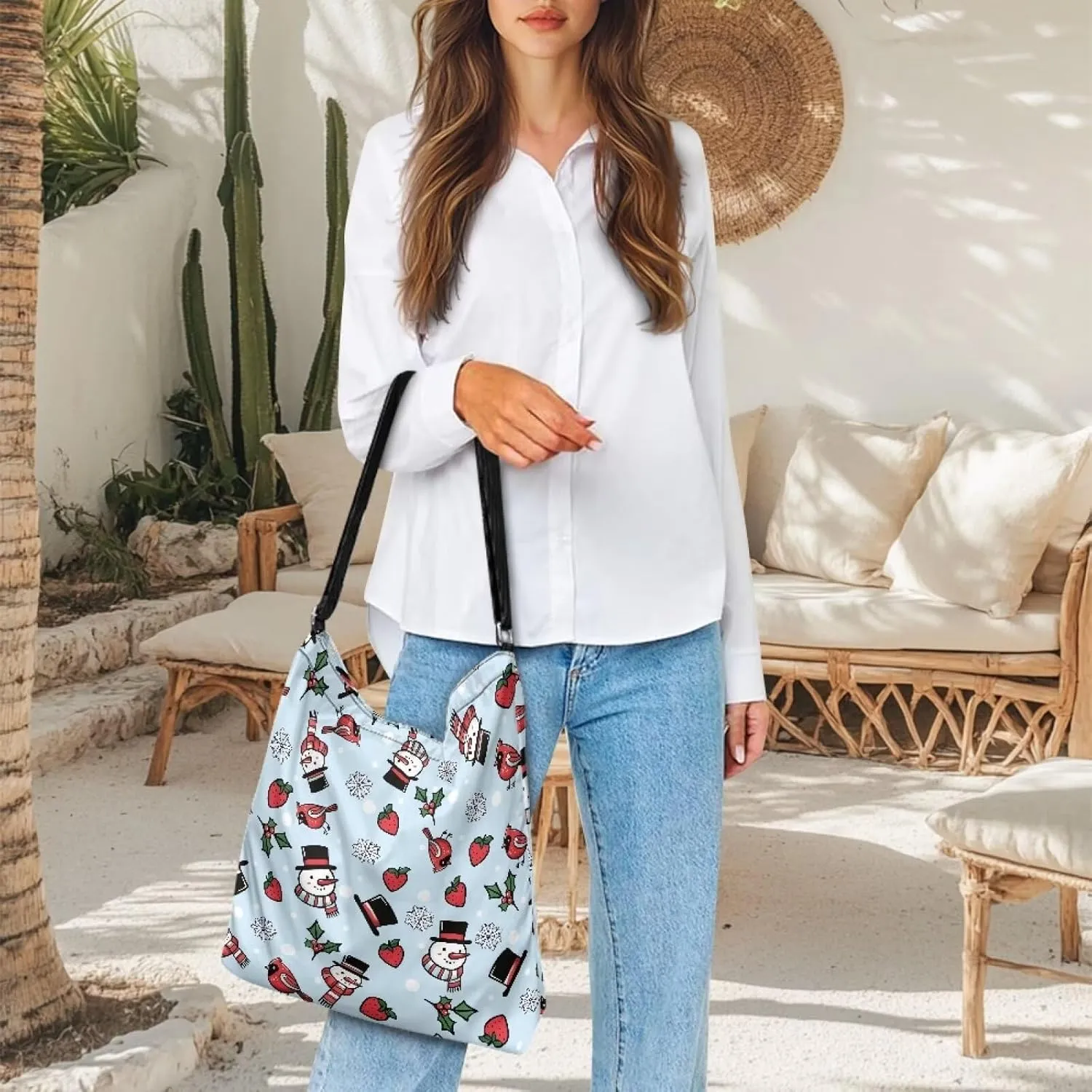 Canvas Tote Bag for Women, Retro Tote Bag with Adjustable Shoulder Strap Fashion Shoulder Purse Travel Satchel