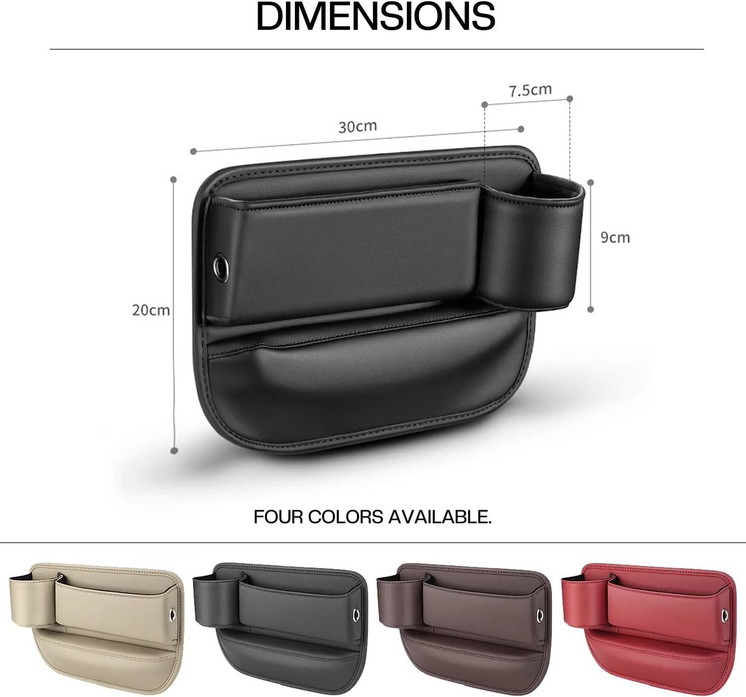 Car Leather Cup Holder Gap Bag, Car Seat Gap Filler Organizer with Cup Holder and Charging Hole, Leather Car Seat Gap Filler Organizer, Car Organizers for Keys, Cards, Phone, Sunglasses