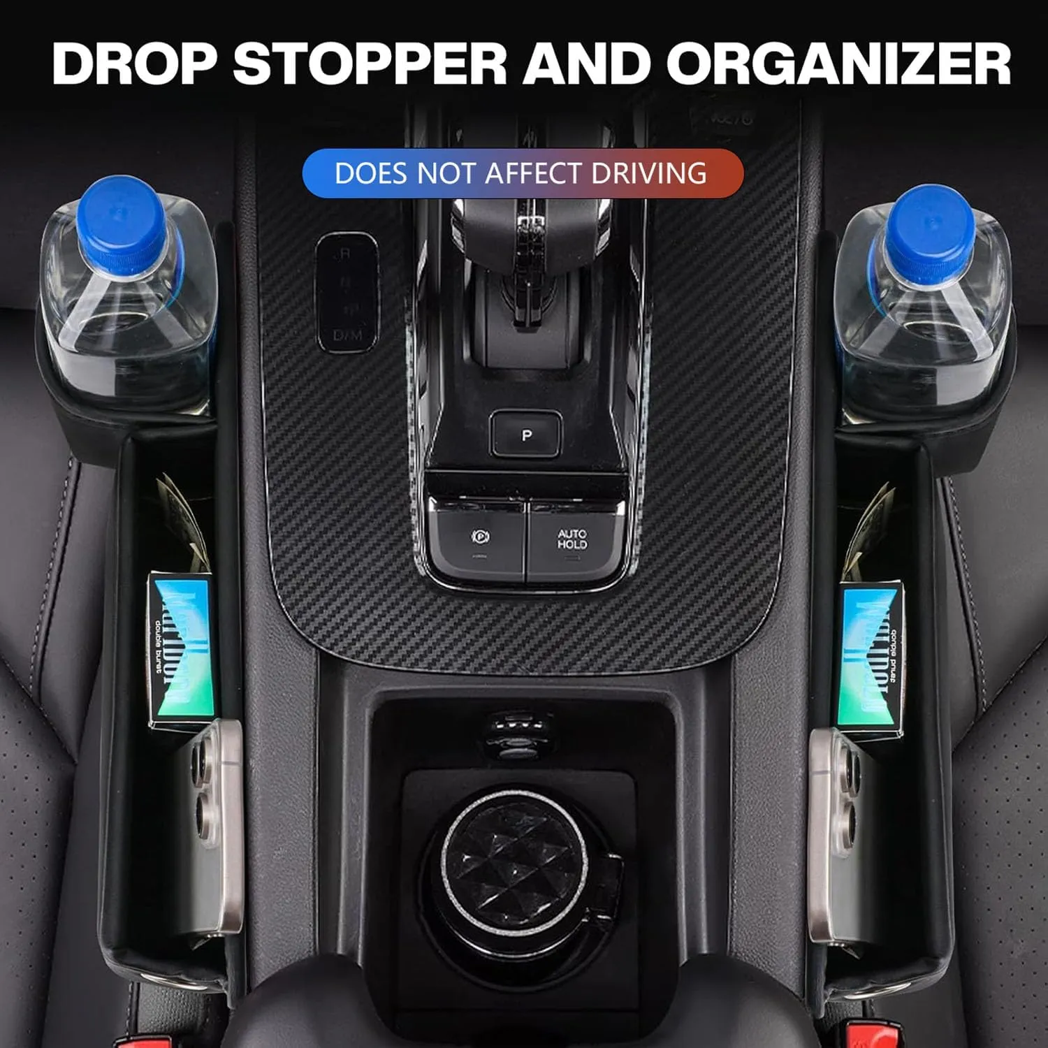 Car Leather Cup Holder Gap Bag, Car Seat Gap Filler Organizer with Cup Holder and Charging Hole, Leather Car Seat Gap Filler Organizer, Car Organizers for Keys, Cards, Phone, Sunglasses