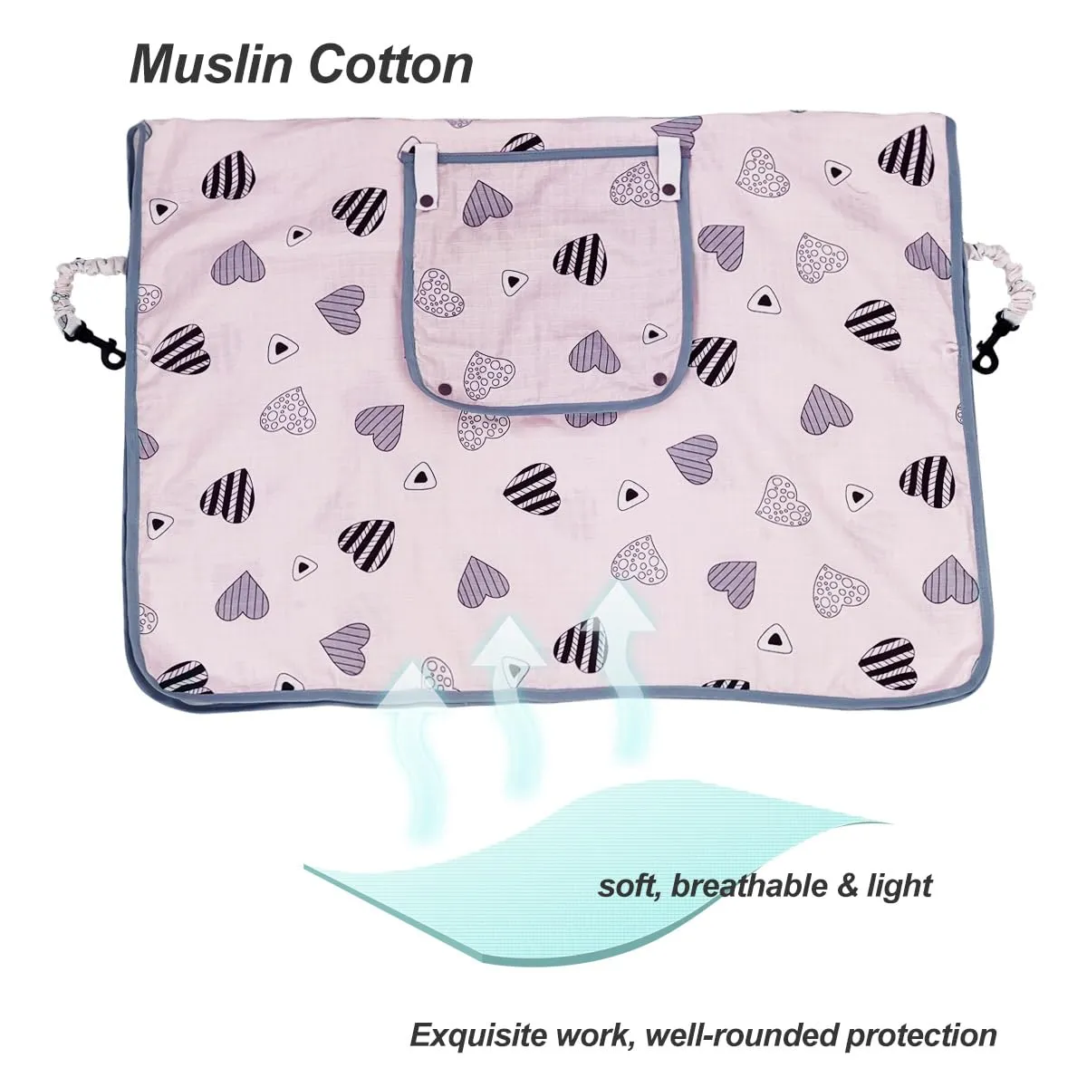 Car seat Covers for Babies, Infant Carseat Canopy for Newborn Carrier, Kick Proof Yet Anti-Slip Design, Muslin, fit Summer, Spring, Autumn, Pink Heart, Perfect for Girl;