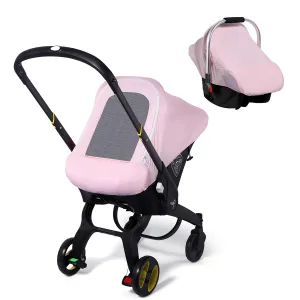 Car Seat Covers for Babies, Original Baby Car Seat Cover for Girls Boys, Stretchy Infant Carseat Canopy with Adjustable Breathable Mesh Window & Pocket, Kick-Proof Stroller Cover for Spring Summer