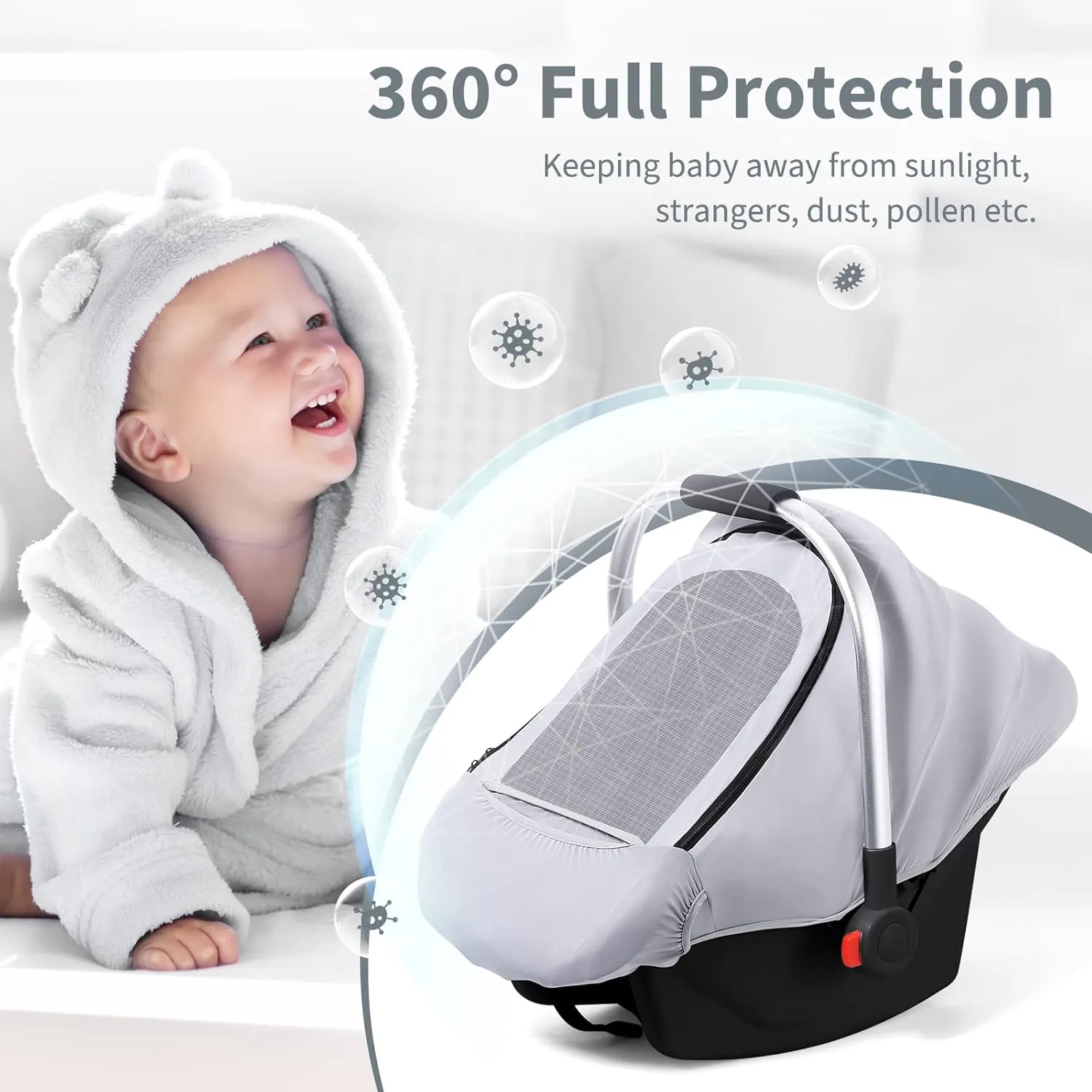 Car Seat Covers for Babies, Original Infant Car Seat Cover for Boys Girls, Kick-Proof Carseat Canopy with Adjustable Breathable Mesh Peep Window & Pocket, Universal Carrier Cover Newborn Shower Gift