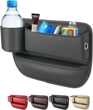 Car seat gap filler organizer,2024 Universal New Seat Gap Storage Box, Car Leather Cup Holder Gap Bag for Glasses Phones Keys and Cards (black, Driver Side)
