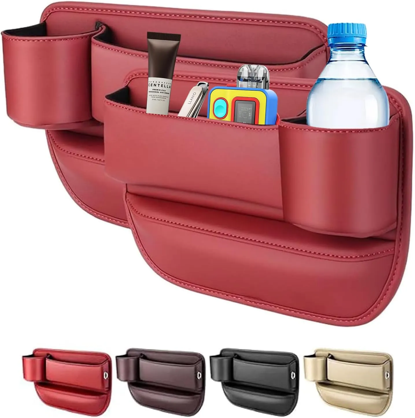 Car seat gap filler organizer,2024 Universal New Seat Gap Storage Box, Car Leather Cup Holder Gap Bag for Glasses Phones Keys and Cards (brown, Driver Passenger)