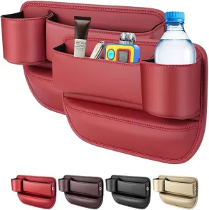 Car seat gap filler organizer,2024 Universal New Seat Gap Storage Box, Car Leather Cup Holder Gap Bag for Glasses Phones Keys and Cards (brown, Driver Passenger)