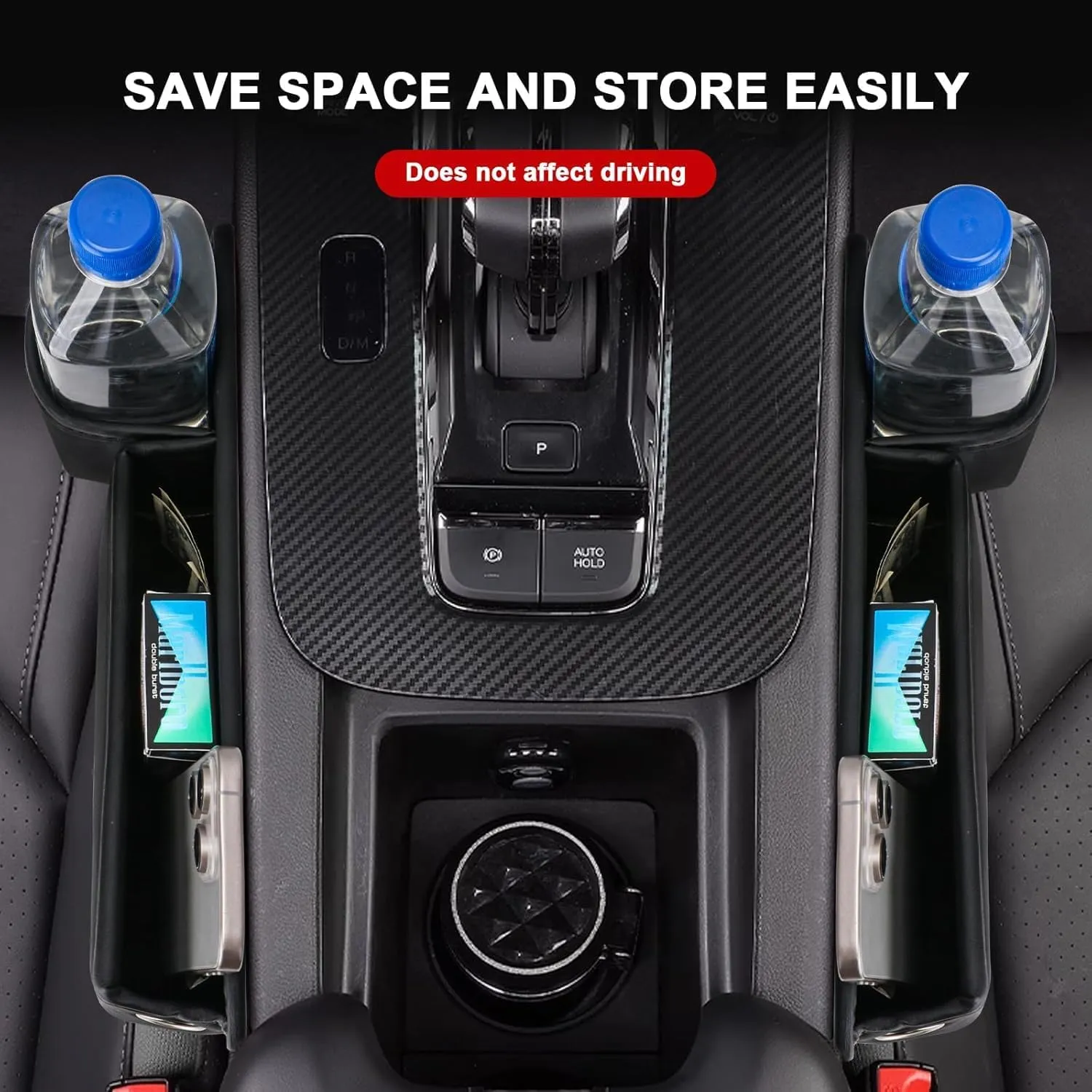 Car seat gap filler organizer,2024 Universal New Seat Gap Storage Box, Car Leather Cup Holder Gap Bag for Glasses Phones Keys and Cards (brown, Driver Passenger)