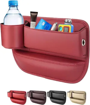 Car seat gap filler organizer,2024 Universal New Seat Gap Storage Box, Car Leather Cup Holder Gap Bag for Glasses Phones Keys and Cards (red, Driver Side)