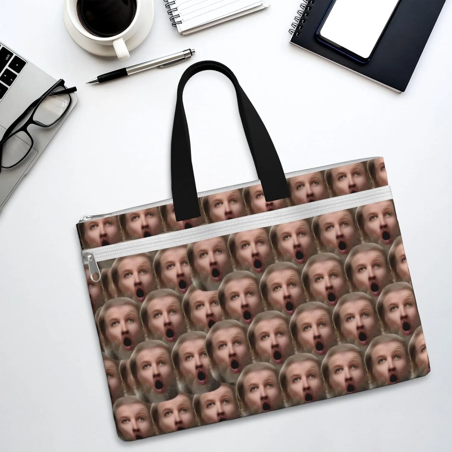 Cartoon Gnomes Canvas Tote Bag for Women Work Men Computer File Organizer Storage Bags with Zipper Handles