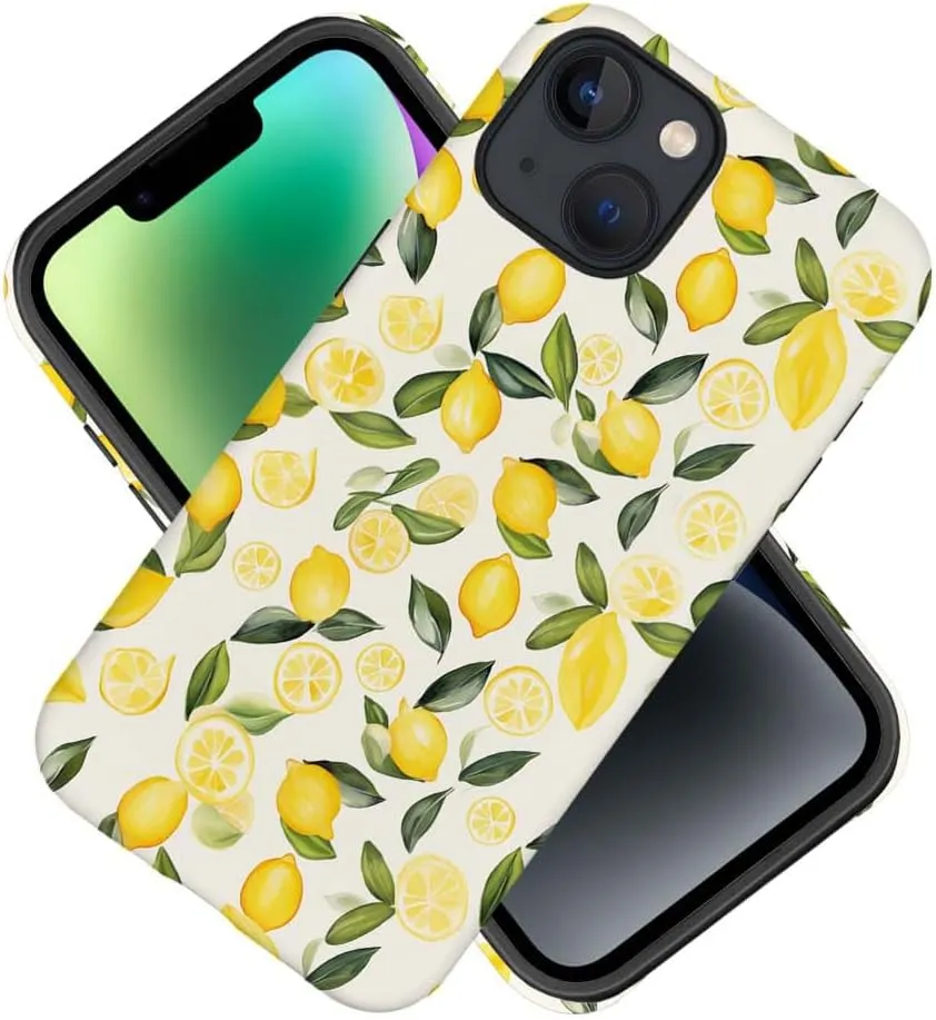 Case Compatible with for iPhone 13,Watercolor Lemons Leaves Pattern Phone Case Hybrid 2-Layer Hard Shell,Shockproof Soft for Girl Women Boy Men,Case for iPhone 13