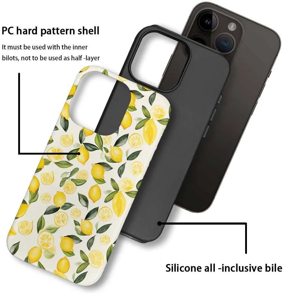 Case Compatible with for iPhone 13,Watercolor Lemons Leaves Pattern Phone Case Hybrid 2-Layer Hard Shell,Shockproof Soft for Girl Women Boy Men,Case for iPhone 13