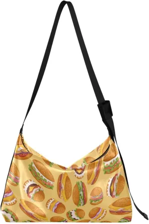 Casual Shoulder Bag Crossbody Delicious Burgers Cartoon Hobo Handbag Purses with Wide Shoulder Strap Trendy Large Messenger Bag Tote Bags for Women Men